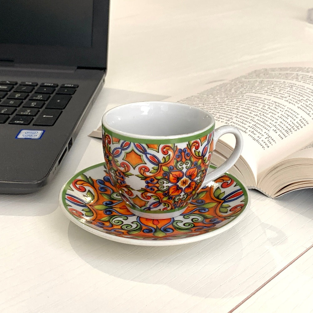 Tazza caffe con piattino con fantasia