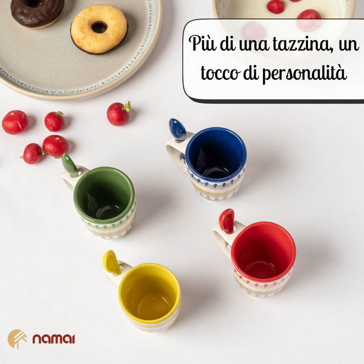Set 4 Tazzine da Caffè con Cucchiaino 90 ml | Design Colorato e Vivace