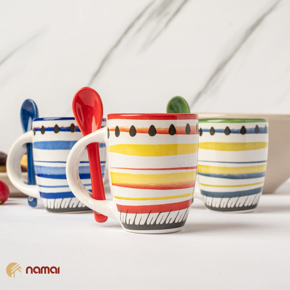 Set 6 Tazzine da Caffè con Cucchiaino | Design Colorato e Allegro