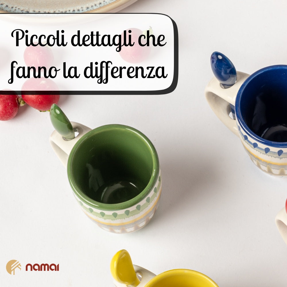 Set 4 Tazzine da Caffè con Cucchiaino 90 ml | Design Colorato e Vivace