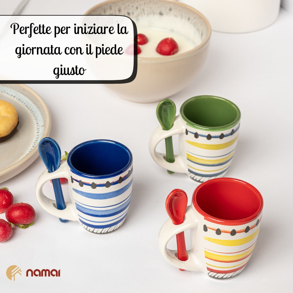 Set 6 Tazzine da Caffè con Cucchiaino | Design Colorato e Allegro