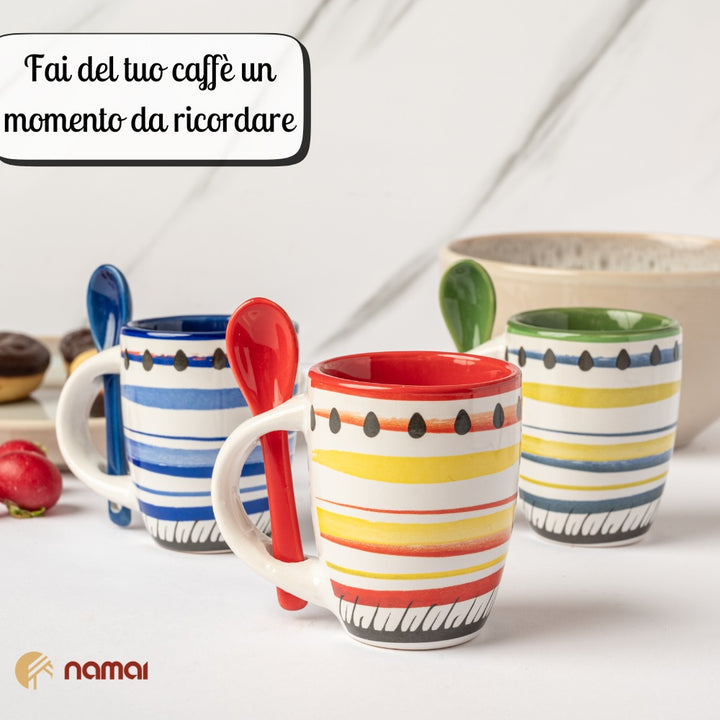 Set 6 Tazzine da Caffè con Cucchiaino | Design Colorato e Allegro