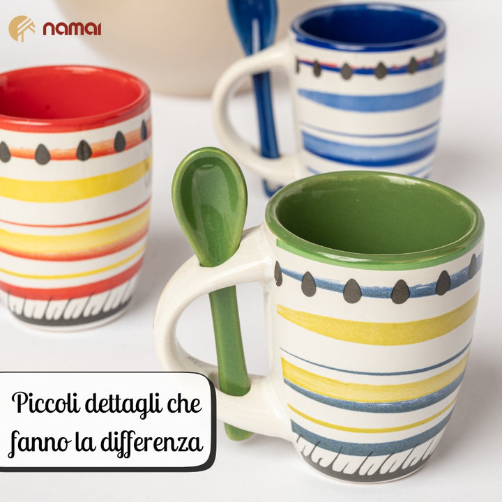 Set 6 Tazzine da Caffè con Cucchiaino | Design Colorato e Allegro