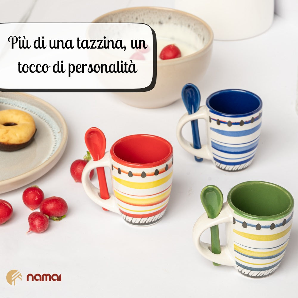 Set 6 Tazzine da Caffè con Cucchiaino | Design Colorato e Allegro