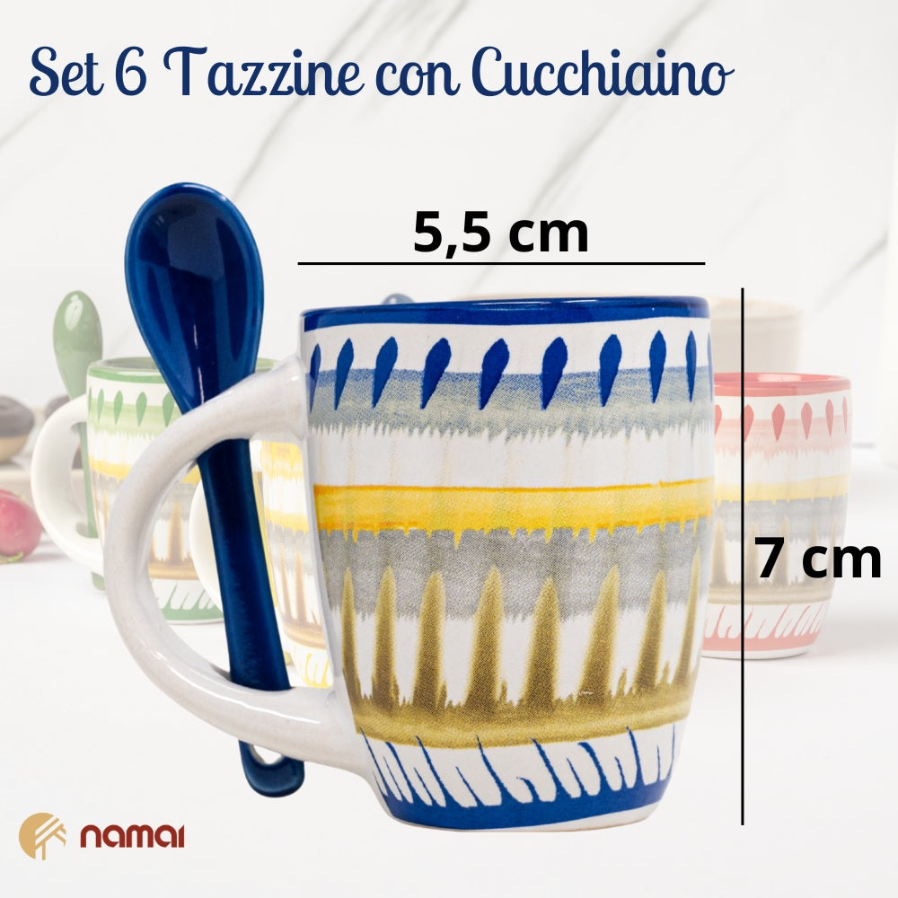 Set 4 Tazzine da Caffè con Cucchiaino 90 ml | Design Colorato e Vivace