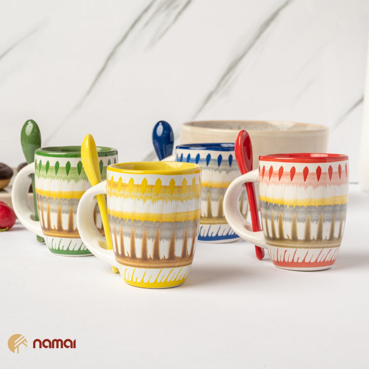 Set 4 Tazzine da Caffè con Cucchiaino 90 ml | Design Colorato e Vivace