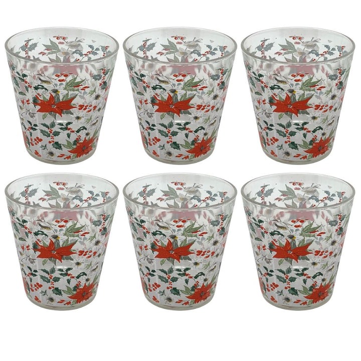 Set 6 bicchieri natalizi, bicchieri acqua vetro, 27CL, bicchieri colorati acqua fantasia vischio, lavabili in lavastoviglie, vetro riciclabile, Made In Italy, misura 8cm x 9cm, alta qualità