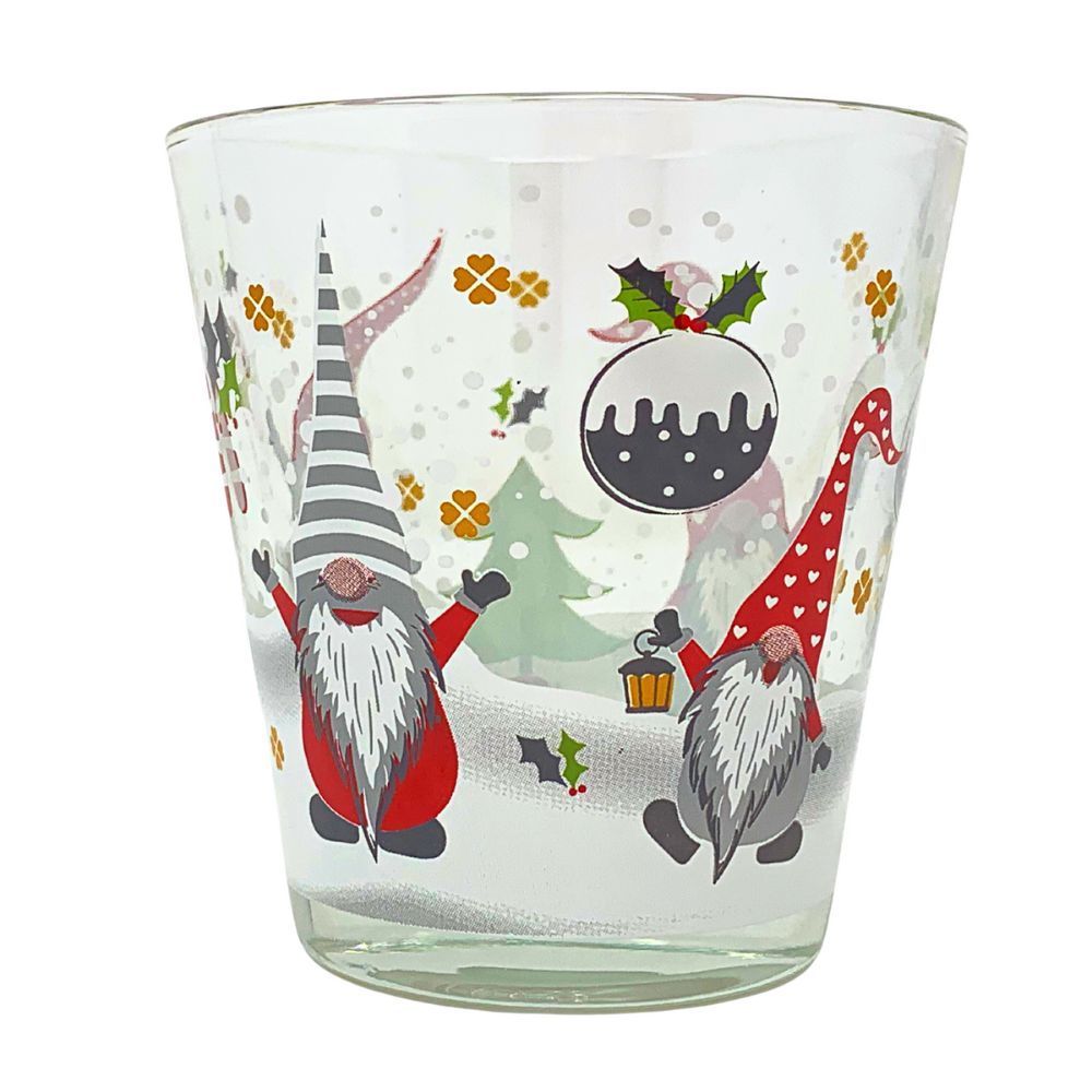 Bicchiere in vetro per acqua e bibite, fantasia natale gnomi (33633981) (38867632)