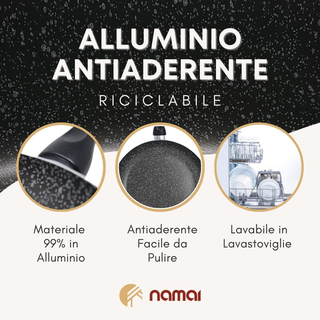 Padella antiaderente in alluminio riciclabile lavabile in lavastoviglie