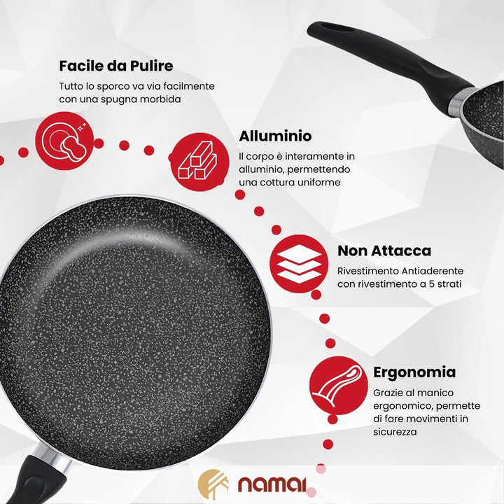 Padella antiaderente facile da pulire , in alluminio, ergonomica