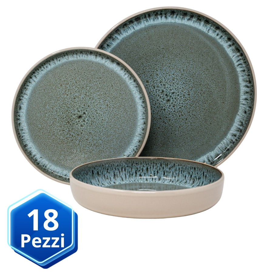 Set Piatti Porcellana 18 Pezzi Fantasia Natura - Bianco E Verde, Per Primo, Secondo E Dolce - Foto 9
