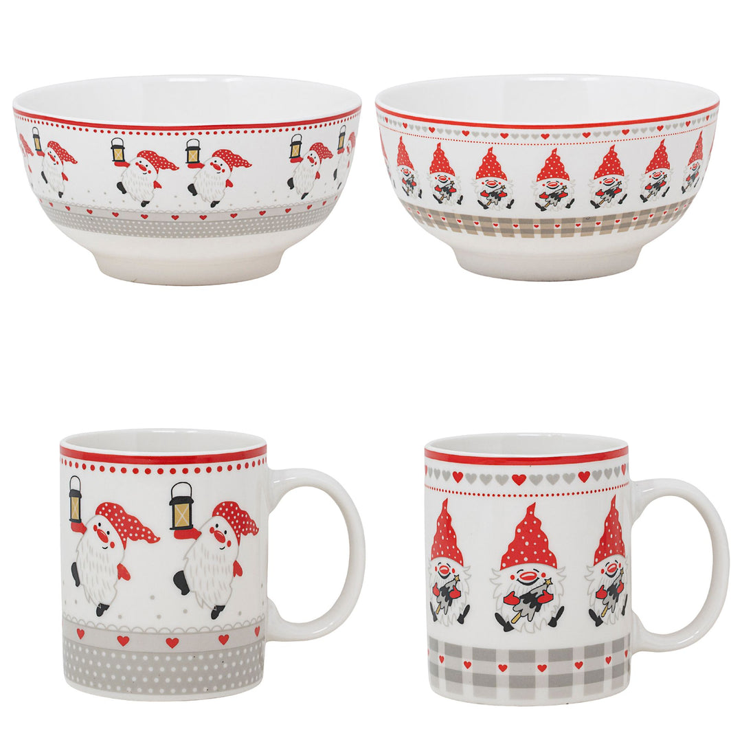 Set 2 Mug + 2 Ciotole 310 ml – Gnomi | Colazioni in Festa