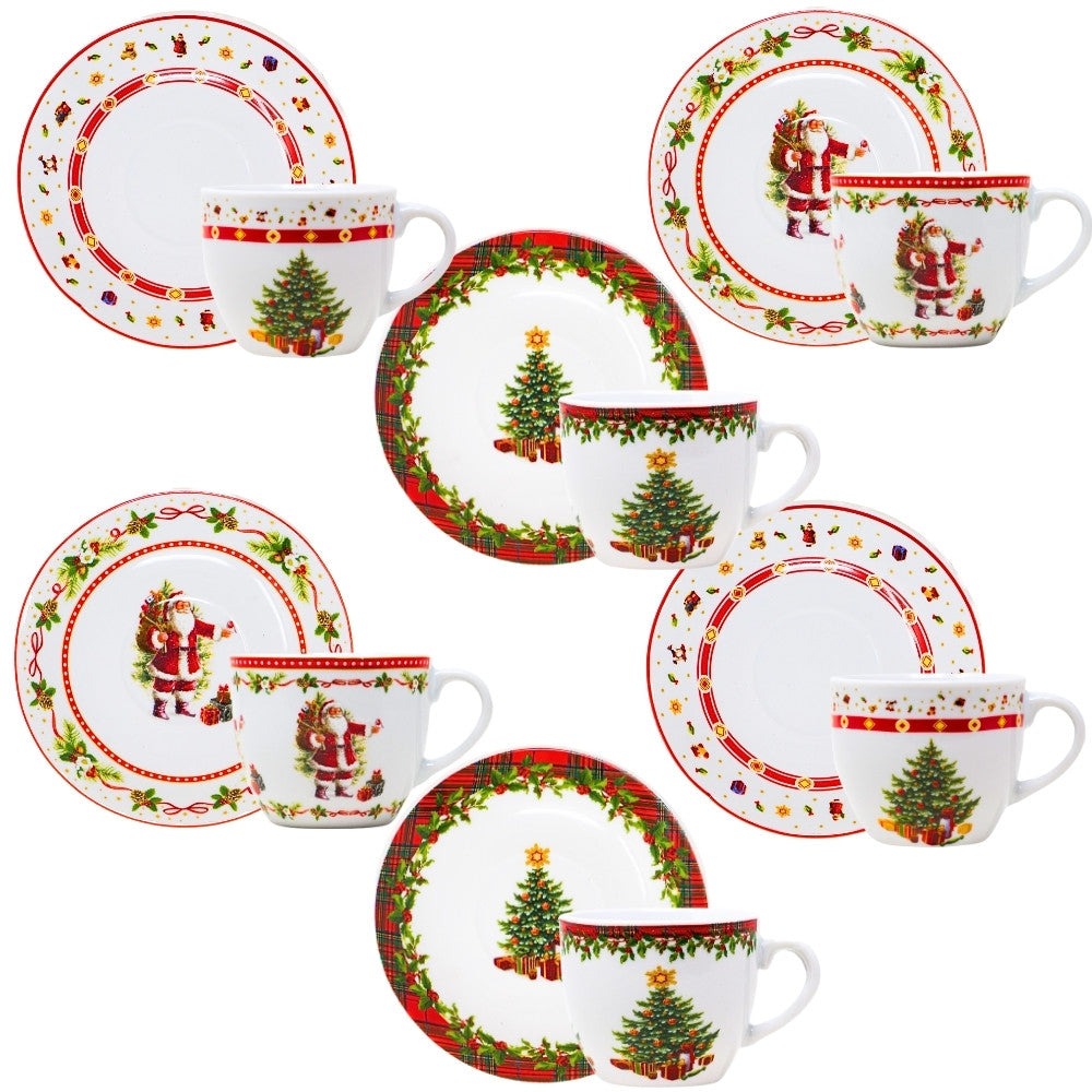 Tazzine natalizie e piattini decorati set 6 persone