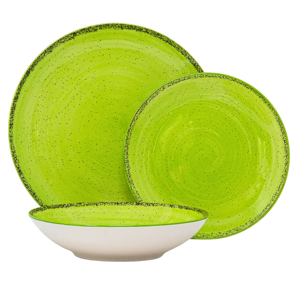 Servizio Piatti 18 Pezzi in Porcellana – Verde con Effetto Granuli | Collezione Pepper