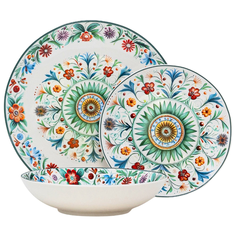 Servizio Piatti 18 Pezzi in Porcellana – Millefiori | Tradizione e Colore per la Tua Tavola