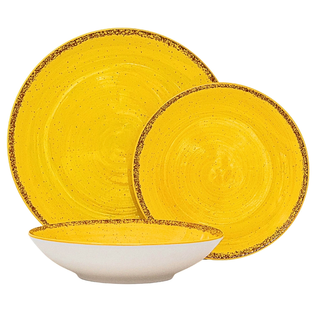 Servizio Piatti 18 Pezzi in Porcellana – Giallo con Effetto Granuli | Collezione Pepper