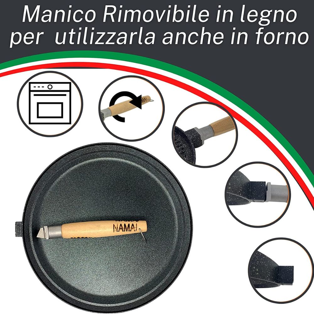 Testo Romagnolo Antiaderente - Induzione - Manico Removibile in legno utilizzabile anche in forno (33634988) (38868326)