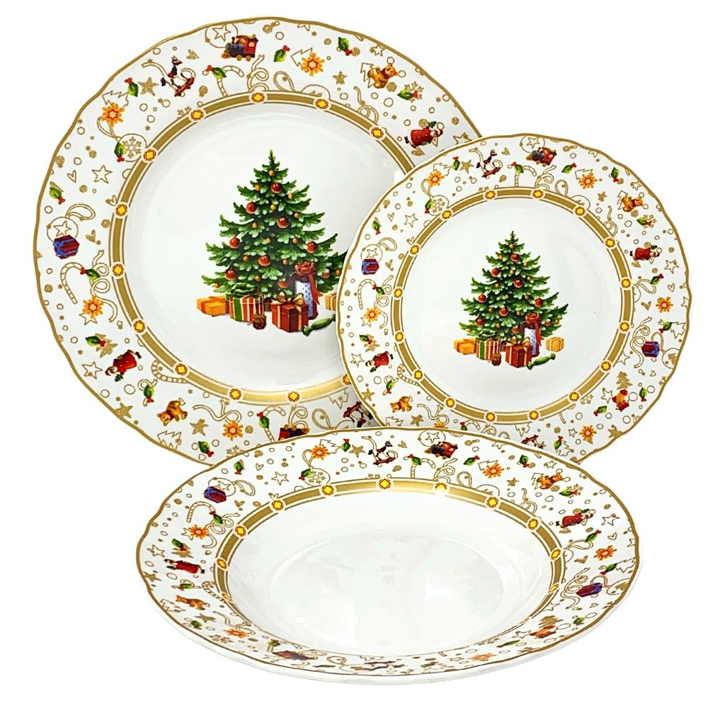3 piatti natalizi decorati oro con albero