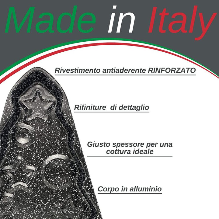 Teglia albero di natale, stampo torta natale in alluminio rivestimento antiaderente rinforzato, 40cm x 4,7cm, cottura perfetta, corpo in alluminio, Made In Italy