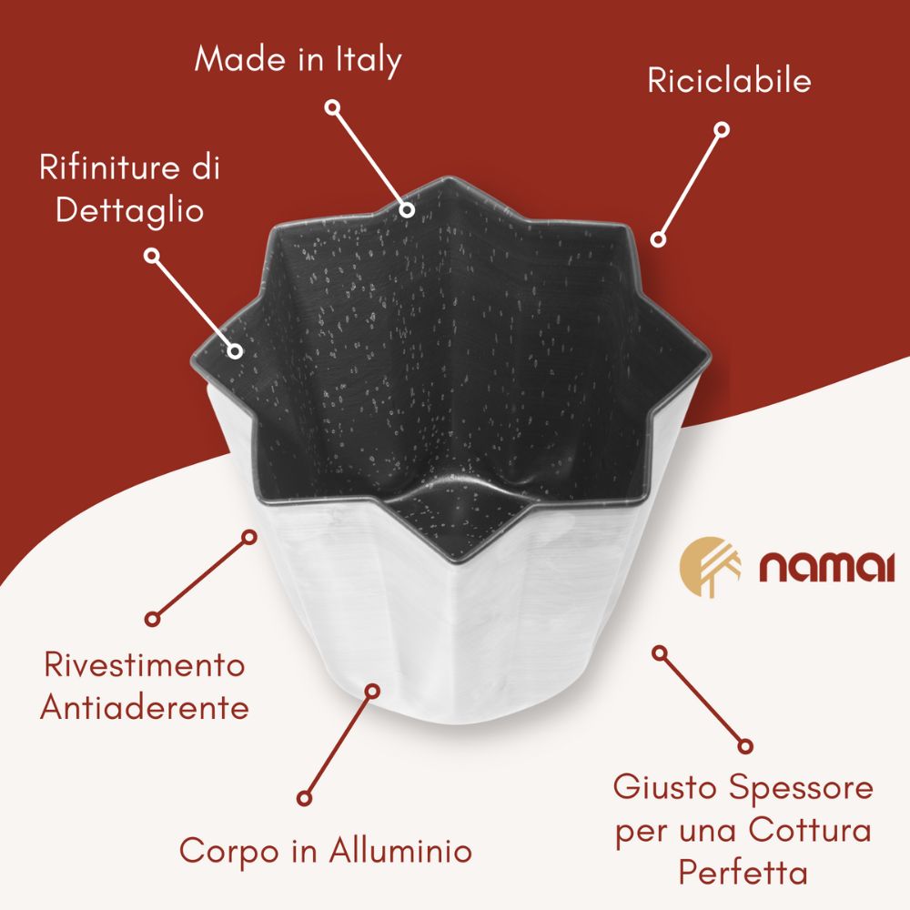 Stampo per pandoro dolci, corpo in alluminio, forma classica stella 8 punte