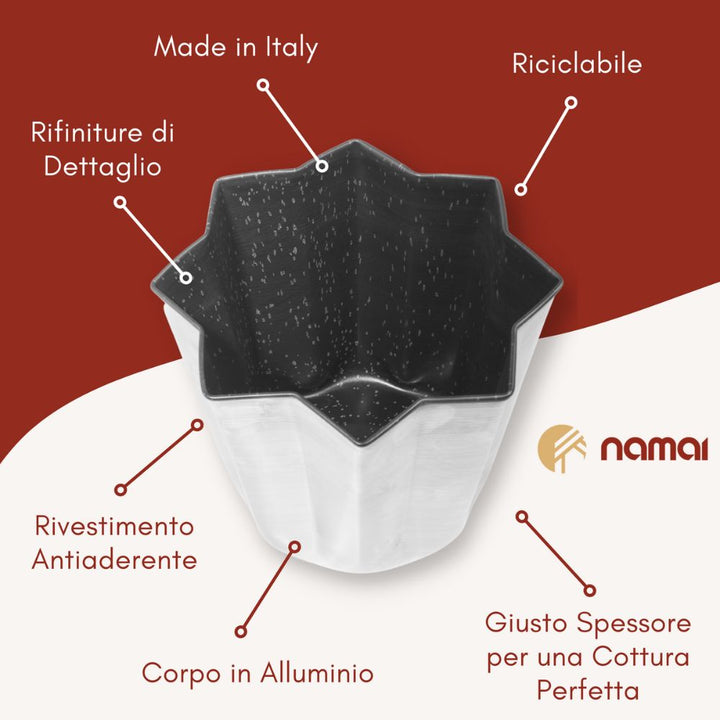 Stampo per pandoro dolci, corpo in alluminio, forma classica stella 8 punte