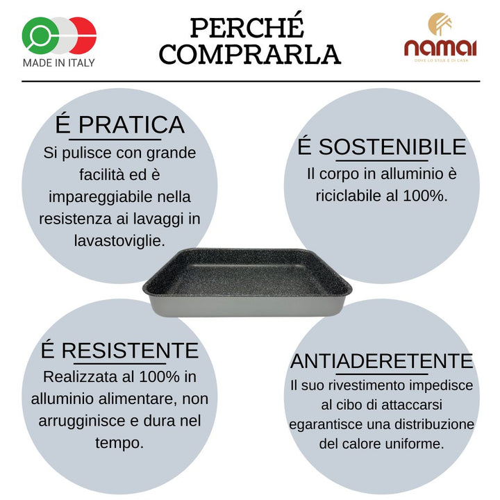 Teglia forno classica antiaderente in alluminio, lasagnera, resistente, pratica, sostenibile