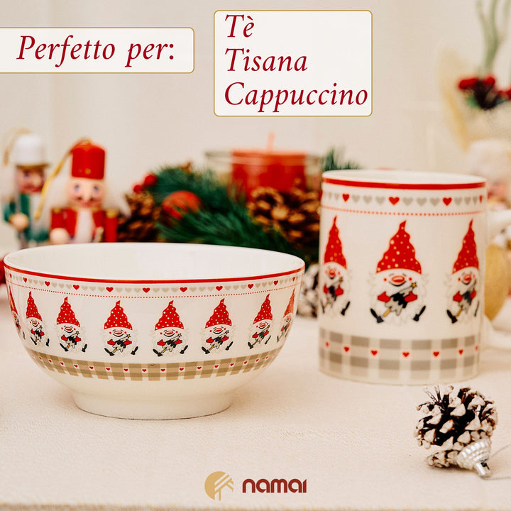 Set 2 Mug + 2 Ciotole 310 ml – Gnomi | Colazioni in Festa