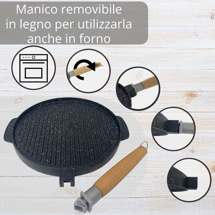 Padella Antiaderente Bistecchiera Antiaderente Pietra manico removibile