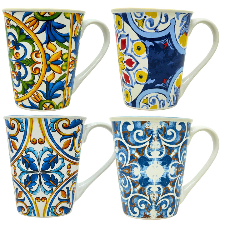 Set 4 Mug in Porcellana - 300 ml di Colore e Gusto | Stile Maiolica