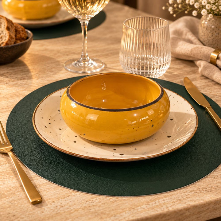 Set 6 Sottopiatti Tondi Similpelle | Tortora/Verdone
