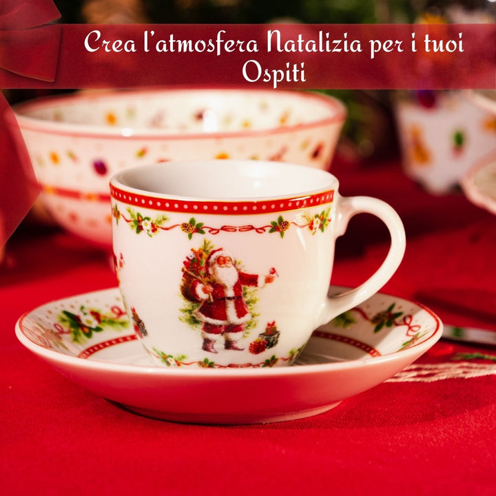 Tazzina babbo natale e piattino natalizio descrizione atmosfera