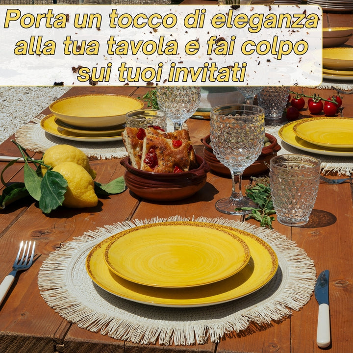 Servizio Piatti 18 Pezzi in Porcellana – Giallo con Effetto Granuli | Collezione Pepper