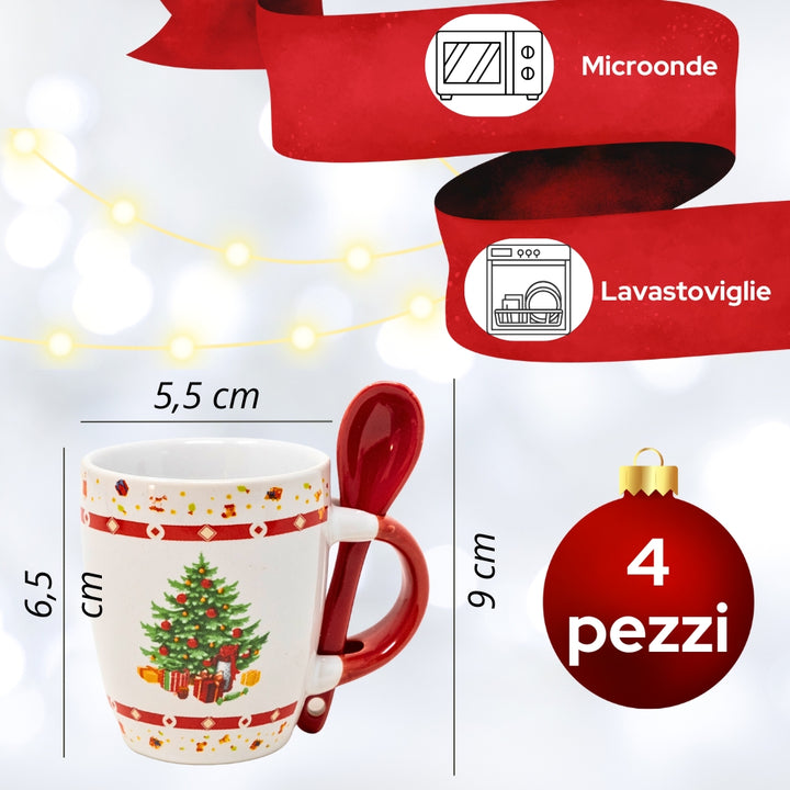 Set 4 Tazzine Caffè con Cucchiaino Natalizie