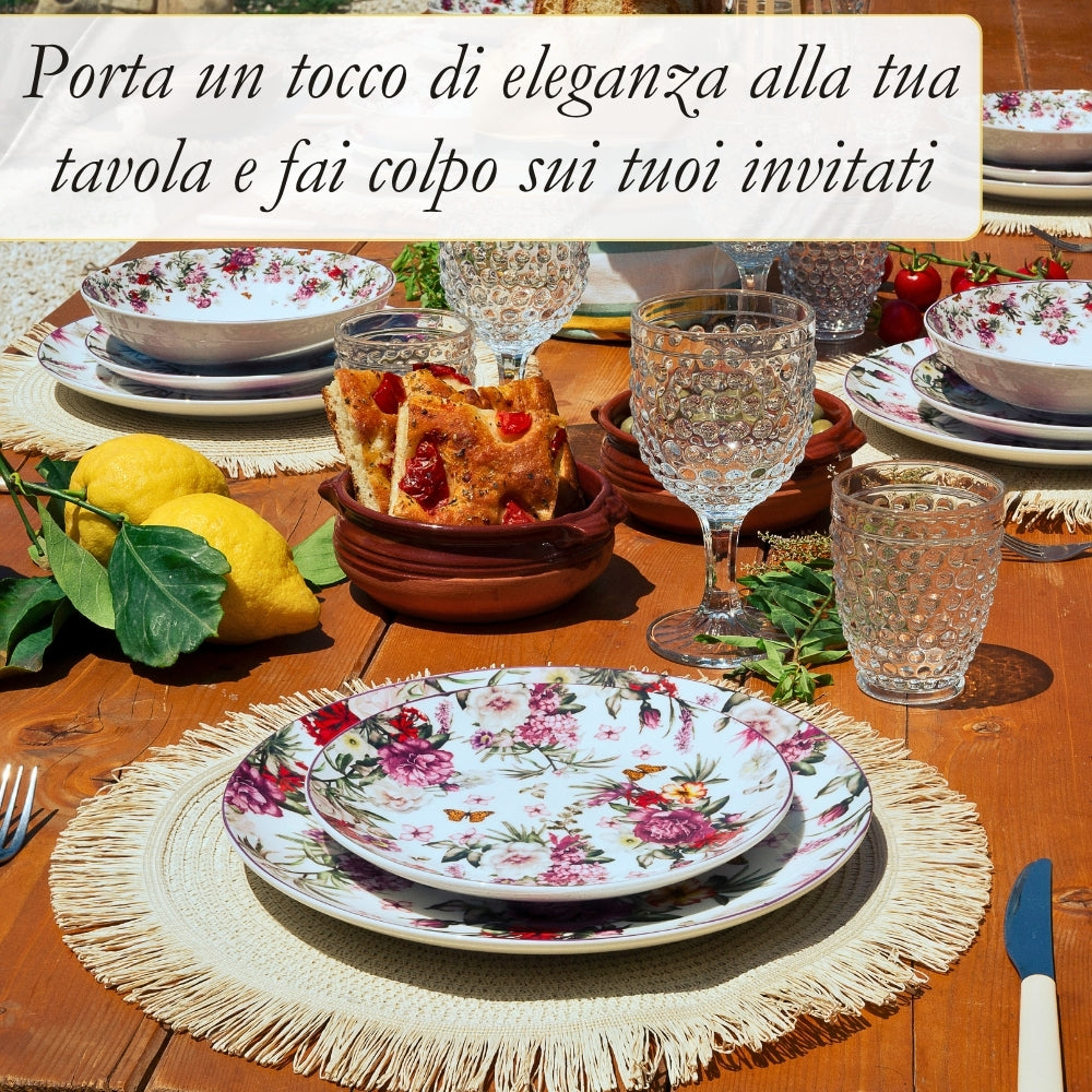 Servizio Piatti 18 Pezzi in Porcellana – Collezione Victoria | Raffinatezza e Armonia Floreale