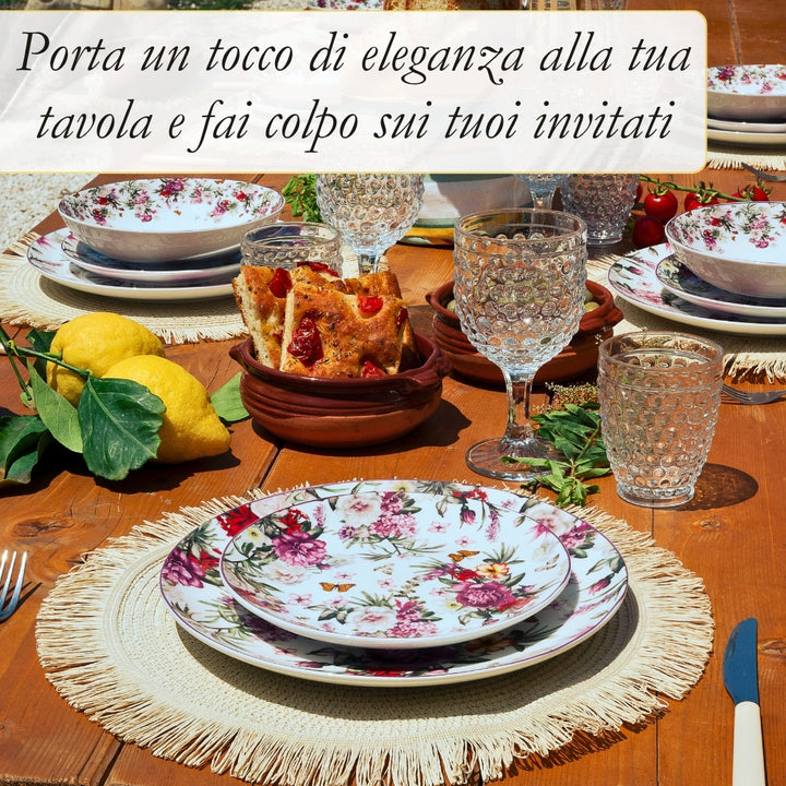 Servizio Piatti 18 Pezzi in Porcellana – Collezione Victoria | Raffinatezza e Armonia Floreale