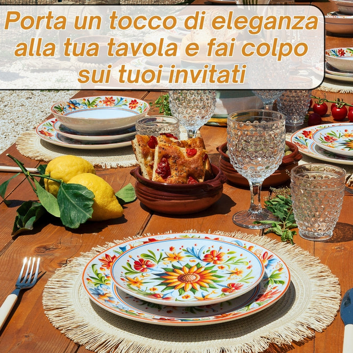 Servizio Piatti in Porcellana 6 Persone - Set Piatti 18 Pezzi - Sunflower