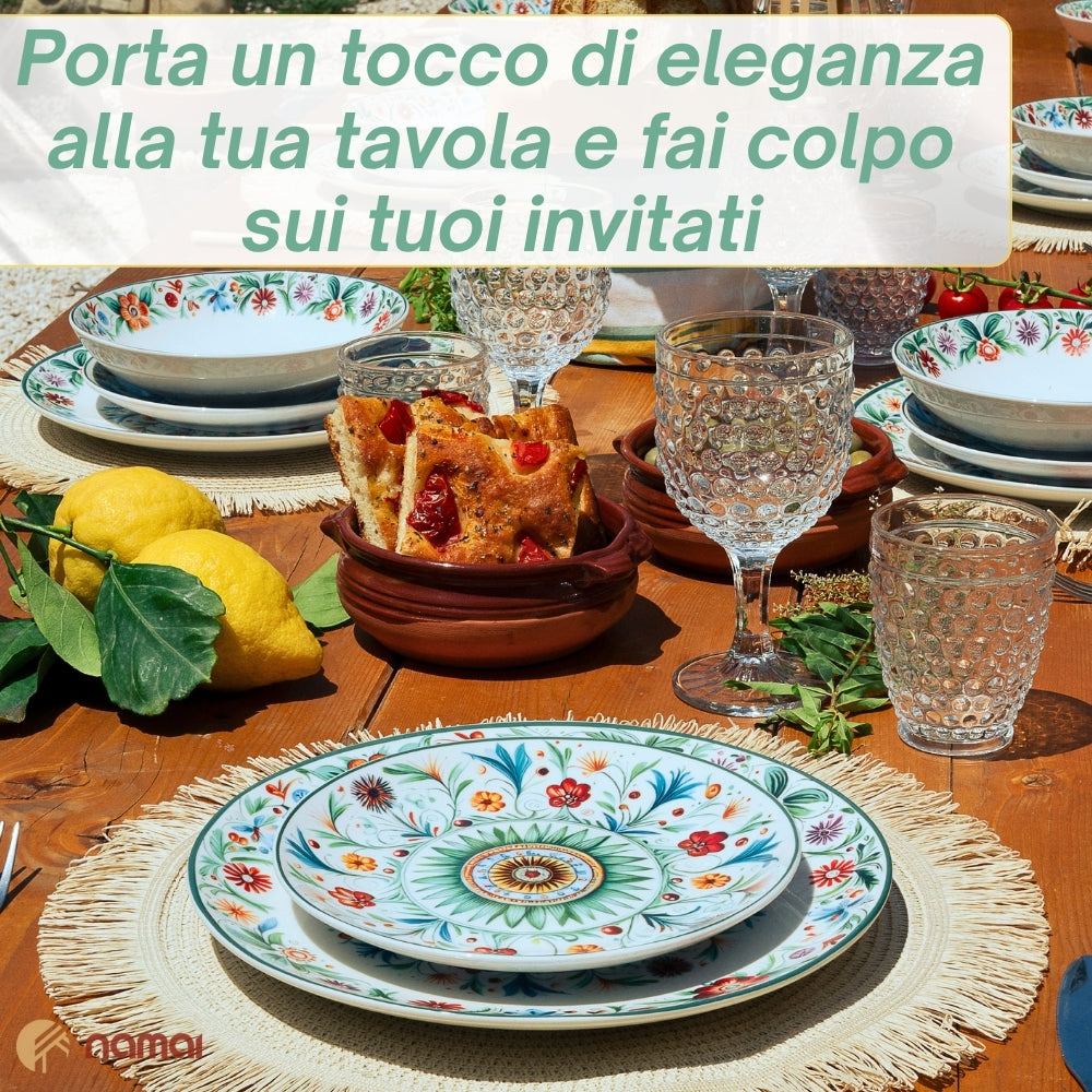 Servizio Piatti 18 Pezzi in Porcellana – Millefiori | Tradizione e Colore per la Tua Tavola