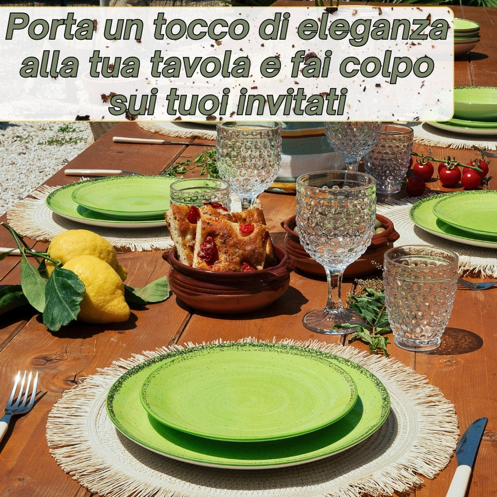 Servizio Piatti 18 Pezzi in Porcellana – Verde con Effetto Granuli | Collezione Pepper