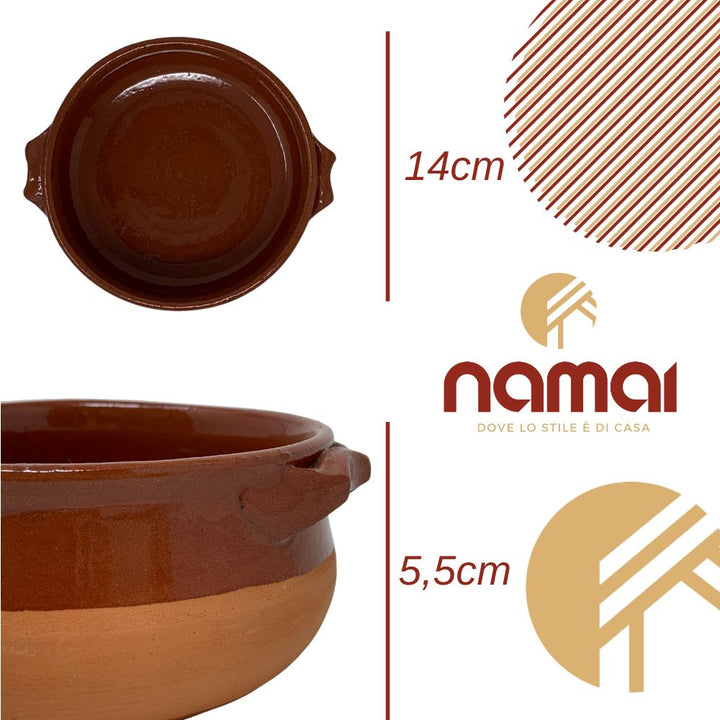 Tegamini in terracotta bicolor misura 14cm x 5.5 artigianali Made In Italy