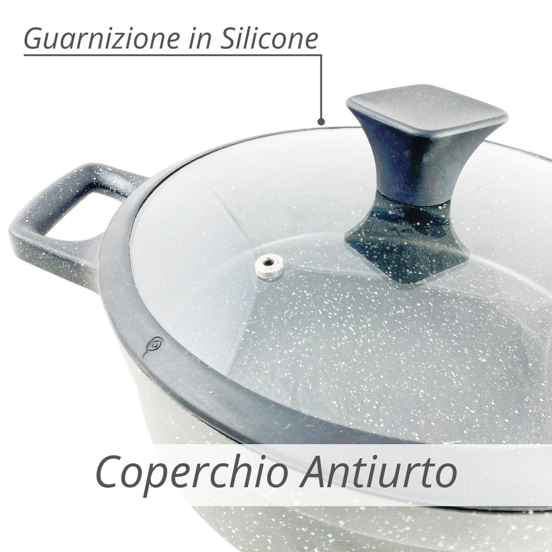 Casseruola con coperchio antiurto con guarnizione in silicone
