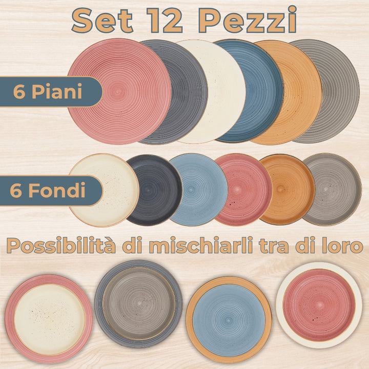 Servizio Piatti 12 Pezzi in Ceramica Colorata – Maya | Toni Naturali e Moderni