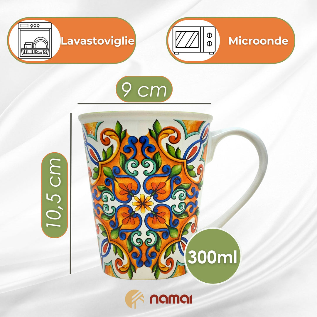 Set 4 Mug in Porcellana - 300 ml di Colore e Gusto | Stile Maiolica