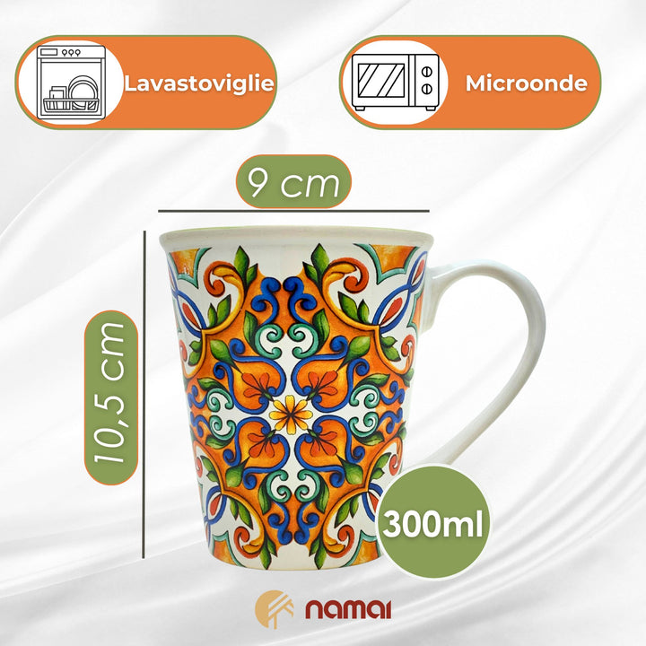 Set 4 Mug in Porcellana - 300 ml di Colore e Gusto | Stile Maiolica
