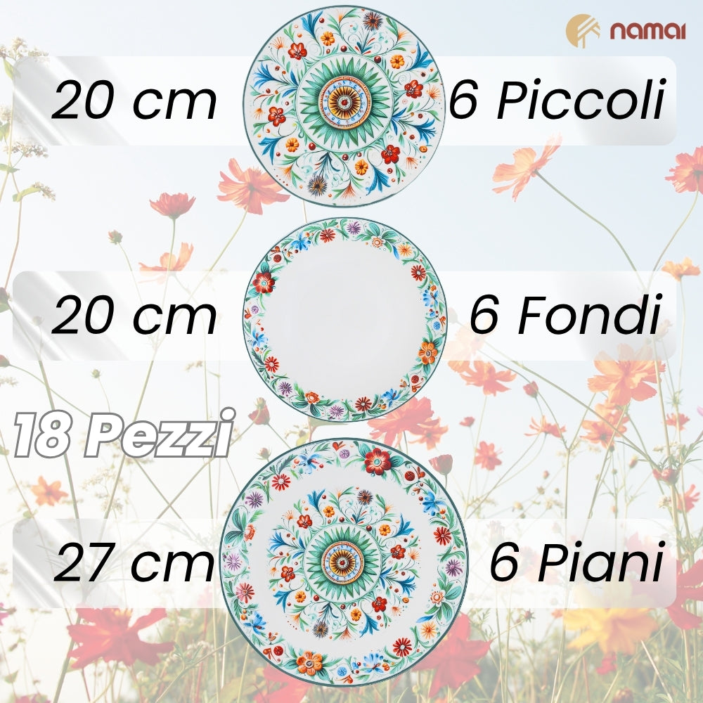Servizio Piatti 18 Pezzi in Porcellana – Millefiori | Tradizione e Colore per la Tua Tavola