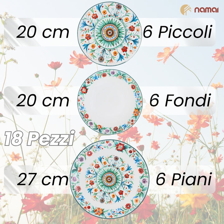 Servizio Piatti 18 Pezzi in Porcellana – Millefiori | Tradizione e Colore per la Tua Tavola