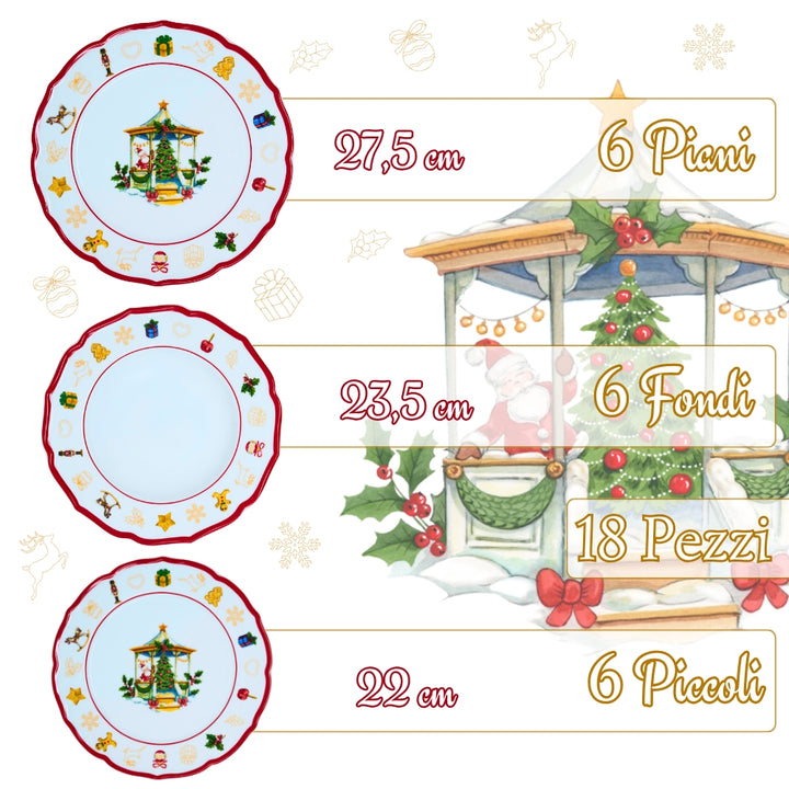 Namai Christmas Servizio Piatti Natalizi 18 Pezzi, 6 Fondi 6 Piani 6 Piccoli