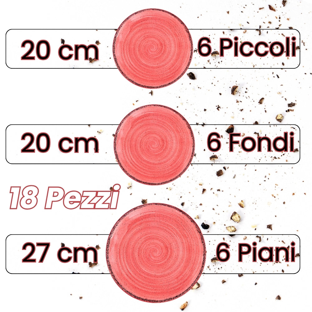 Servizio Piatti 18 Pezzi in Porcellana – Bordeaux con Effetto Granuli | Collezione Pepper