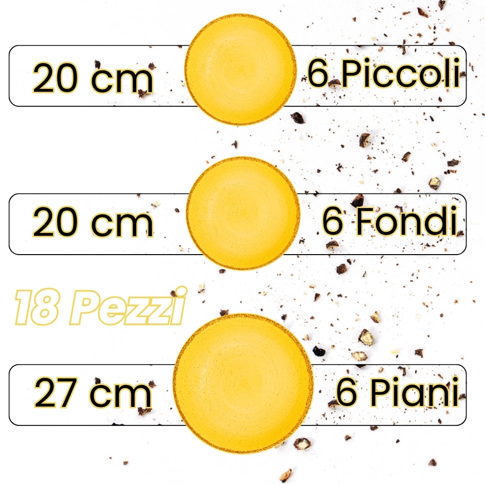 Servizio Piatti 18 Pezzi in Porcellana – Giallo con Effetto Granuli | Collezione Pepper
