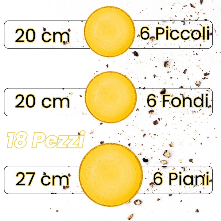 Servizio Piatti 18 Pezzi in Porcellana – Giallo con Effetto Granuli | Collezione Pepper