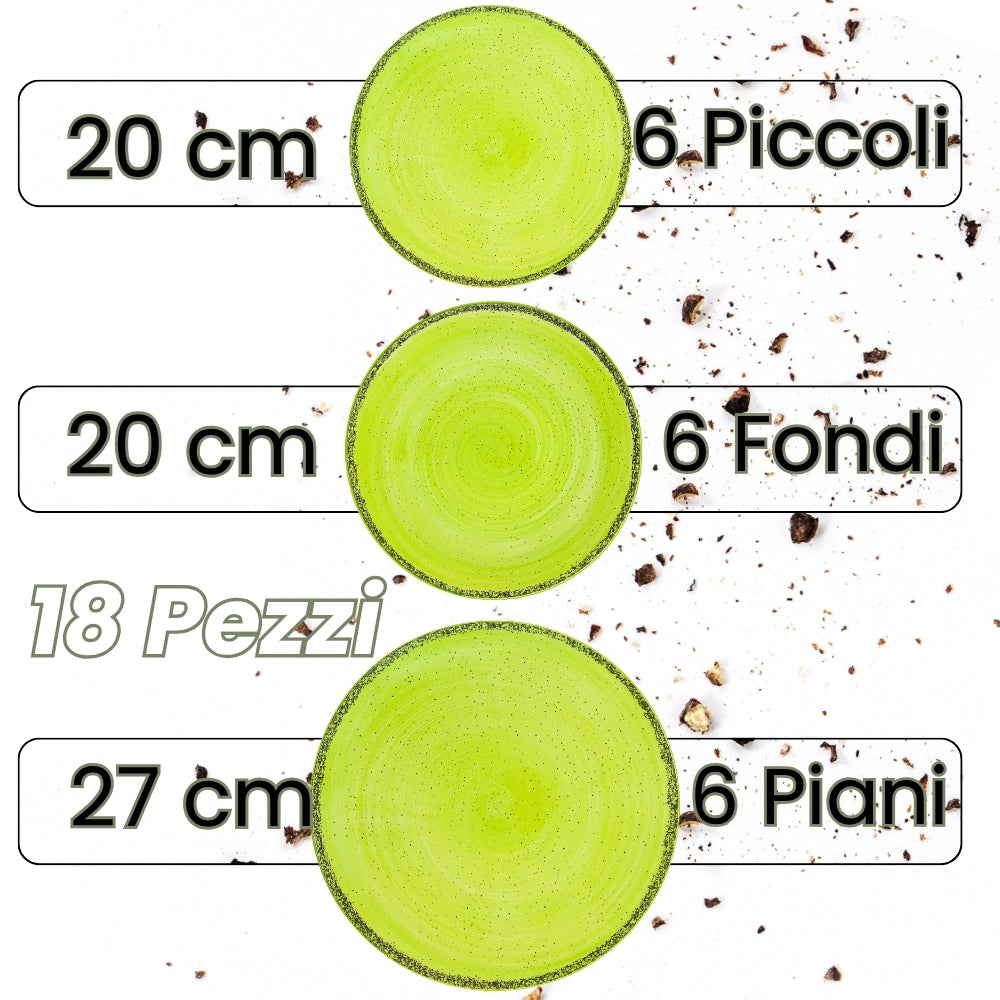 Servizio Piatti 18 Pezzi in Porcellana – Verde con Effetto Granuli | Collezione Pepper